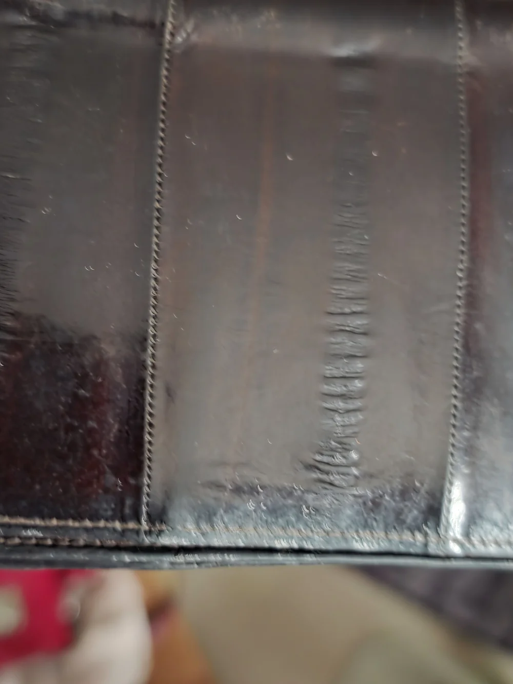 Vintage 1980s Genuine Eel Skin Checkbook Wallet Clutch Made in Korea Burgundy